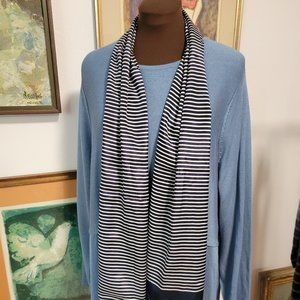 Versatile Rectangular Blue and White 100% Silk Scarf